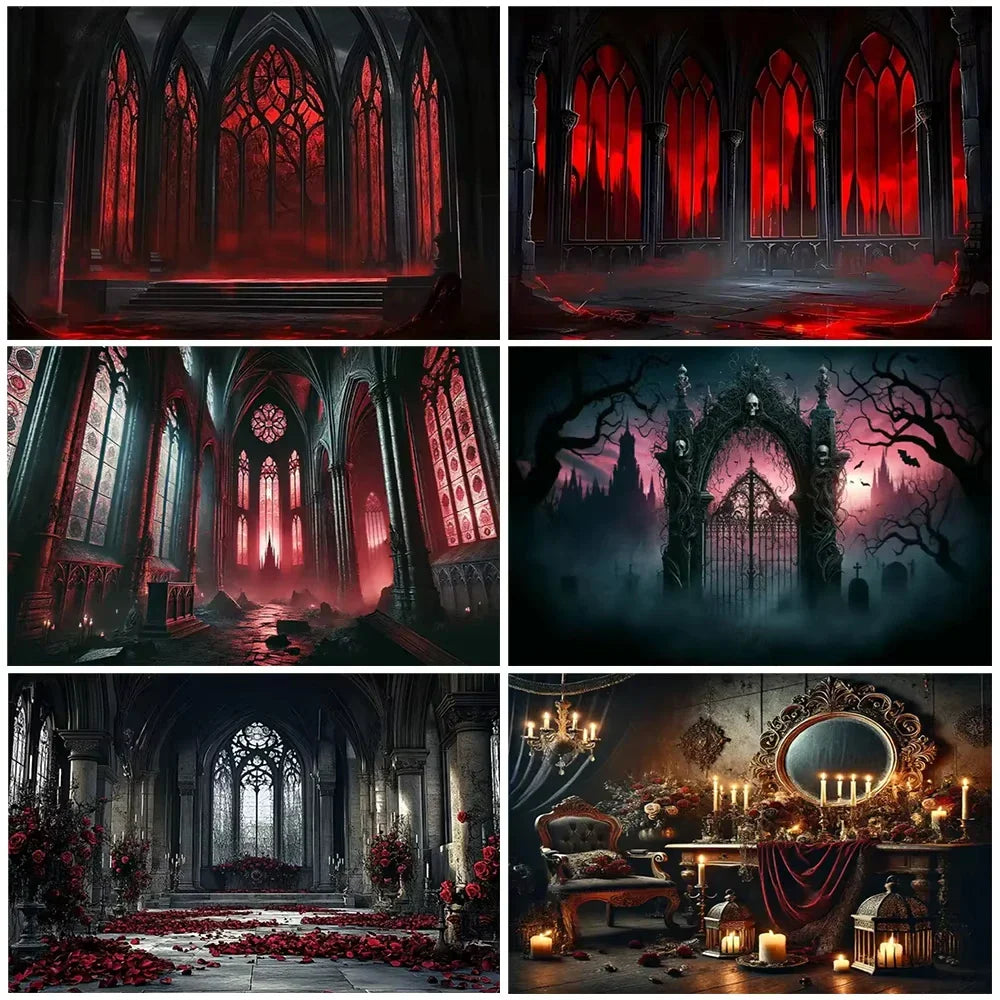 Halloween Decorations  Vintage Castle Wall Backdrop Photography Photos Stone Arched Door And Windows Design Studio Party Decor Lootquake LLC