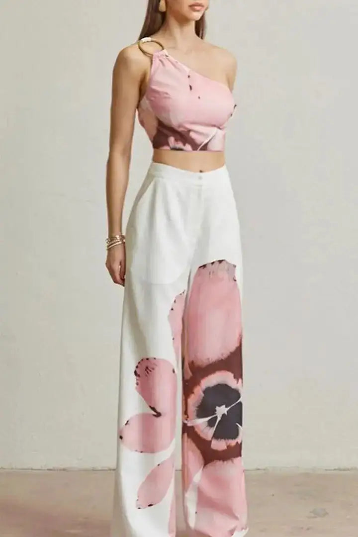 2 Piece Women Sets 2024 New Arrival Summer Autumn Matching Printing Two Pieces Sets Sleeveless Top And Pants Suits Outfits