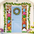 Happy Easter 2PC  Bunny Door Banners Polyester Easter Egg Decorative Flags for Outdoor Indoor Holiday Easter Decoration 2025 Lootquake LLC