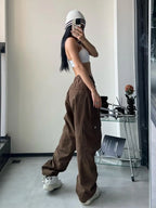 Vintage Cargo Pants Women Gyaru Brown Fashion Baggy Baddies Streetwear Hippie Trousers Casual 90s Aesthetic - SJB-DIAMOND ELITES
