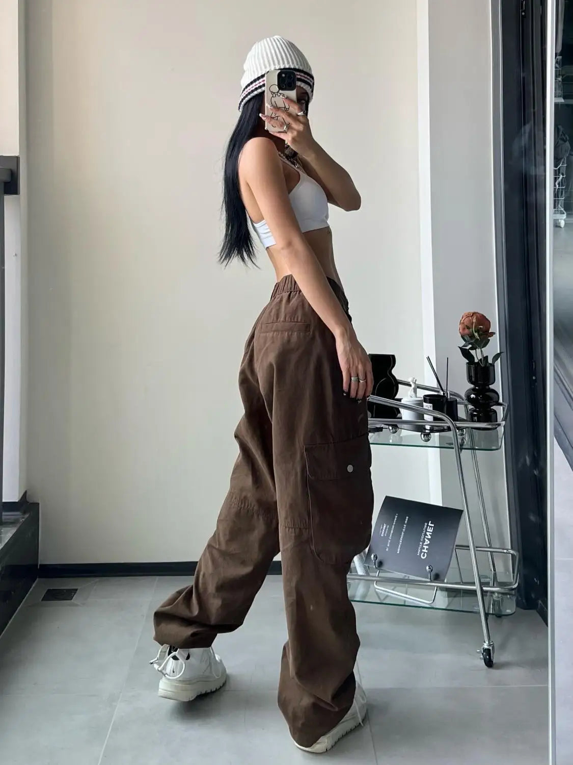 Vintage Cargo Pants Women Gyaru Brown Fashion Baggy Baddies Streetwear Hippie Trousers Casual 90s Aesthetic - SJB-DIAMOND ELITES