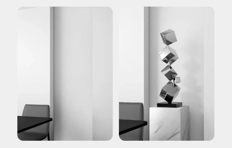 Stainless Steel Geometric Modeling Statues Modern Simple Luxury Living Room Entrance Hall Lobby Creative Sculptures Home Decor Lootquake LLC