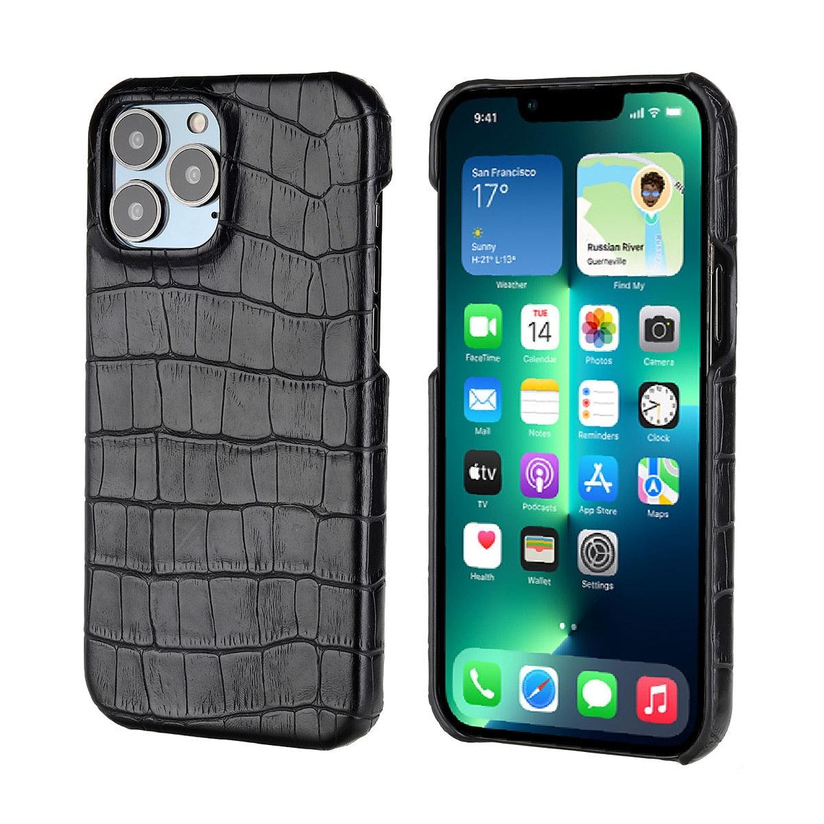 Unique Leather Case For iPhone 13 14 11 12 Pro Max XR X XS Strong Hard Shockproof Cover Green Leather Cover Classic Fashion Case for iPhone Protective Case Stevvex