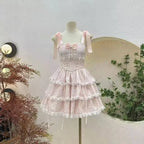 2025 Women Kawaii Ruffles Bow Suspender Princess Dresses Gothic Lolita Jsk Mini Dress Girl Sweet Fairy Party Trailing Dress