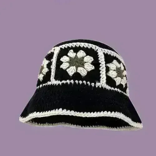 Handmade Knitted Bucket Hat - Cotton Boho Print - All-Season Stretchy Fit