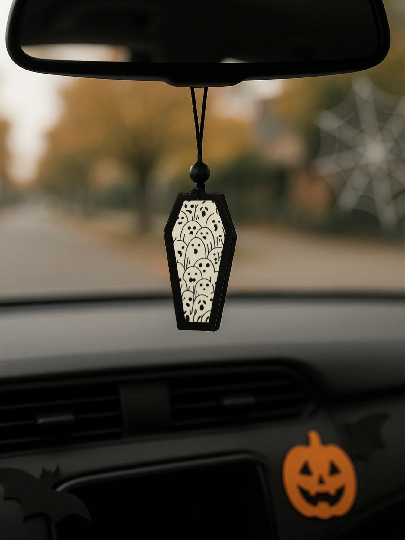 Halloween Wooden Coffin Hanging Decoration, Cute Ghost Decor Pendant, Car Rearview Mirror Ornament, Ideal Gift for Home & Party Lootquake LLC