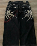 2024 New American Trend Retro Hip-hop Embroidery Pattern Baggy Jeans For Men And Women Y2K Harajuku Gothic Wide Pants Streetwear Lootquake LLC