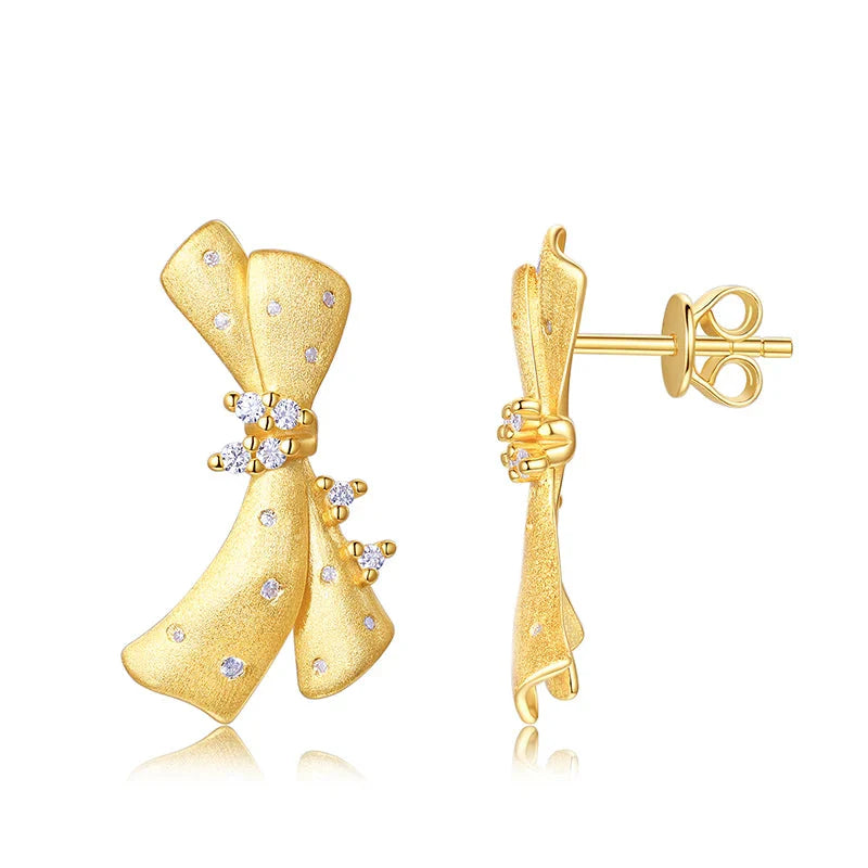 Moissanite 925 Sterling Silver 18K Gold Plated Bow Stud Earrings For Women BandsCo Straps