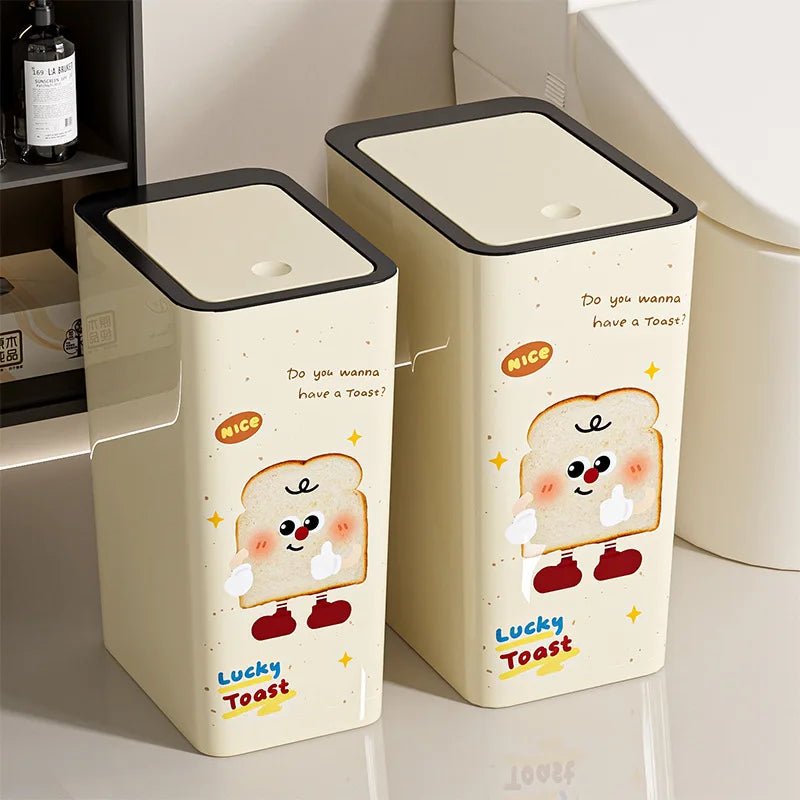 Bathroom Trash Bin with Flat or Round Lid Rectangular Garbage Bin Toilet Living Kitchen Bedroom Press Plastics Trash Can