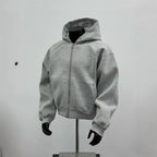 American Men's Short Retro Boxy Style Cardigan Sweatshirt Men's Hooded Jacket Autumn Winter Silhouette Men's Fashionable Hoodie