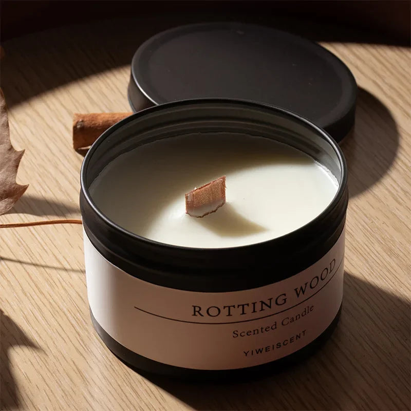 Black Tin Can Scented Aromatic Candles Wooden Wick Candle Jars with Lid Classic Home Decorative Candles Dried Flower Lootquake LLC