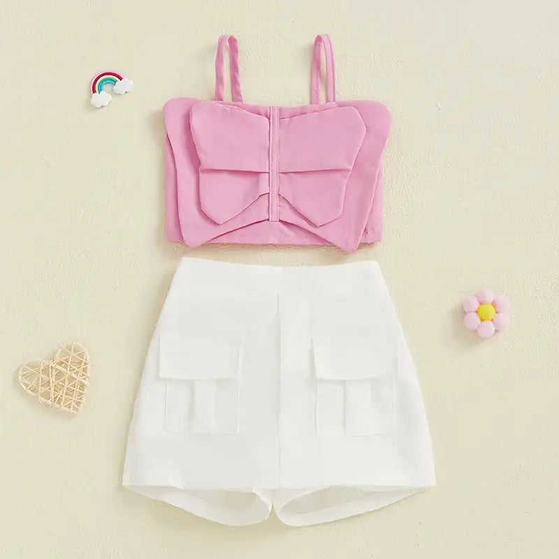 Adorable Baby Girl Sleeveless Top and Shorts Set with Cute Butterfly Print for Summer Outfit 2 Pieces Set