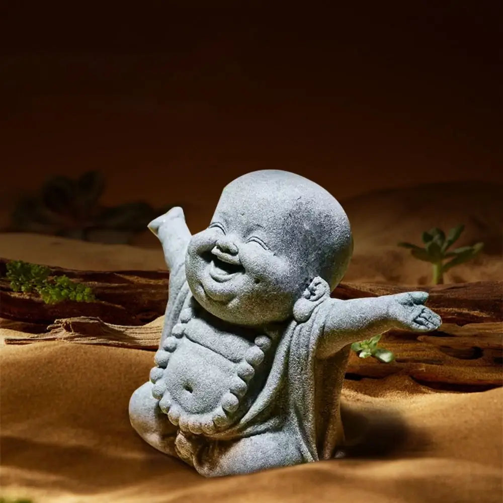 Chinese Style Fat Smiling Buddha Ornament Green Sandstone Cartoon Buddha Sculpture Buddha Statue Hand Carved Lootquake LLC