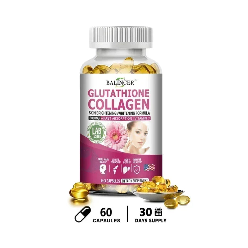 Collagen Capsules,Containing Glutathione,Vitamin C,Help Support Joint Cartilage,Calcium Absorption and Immune System,Skin Health