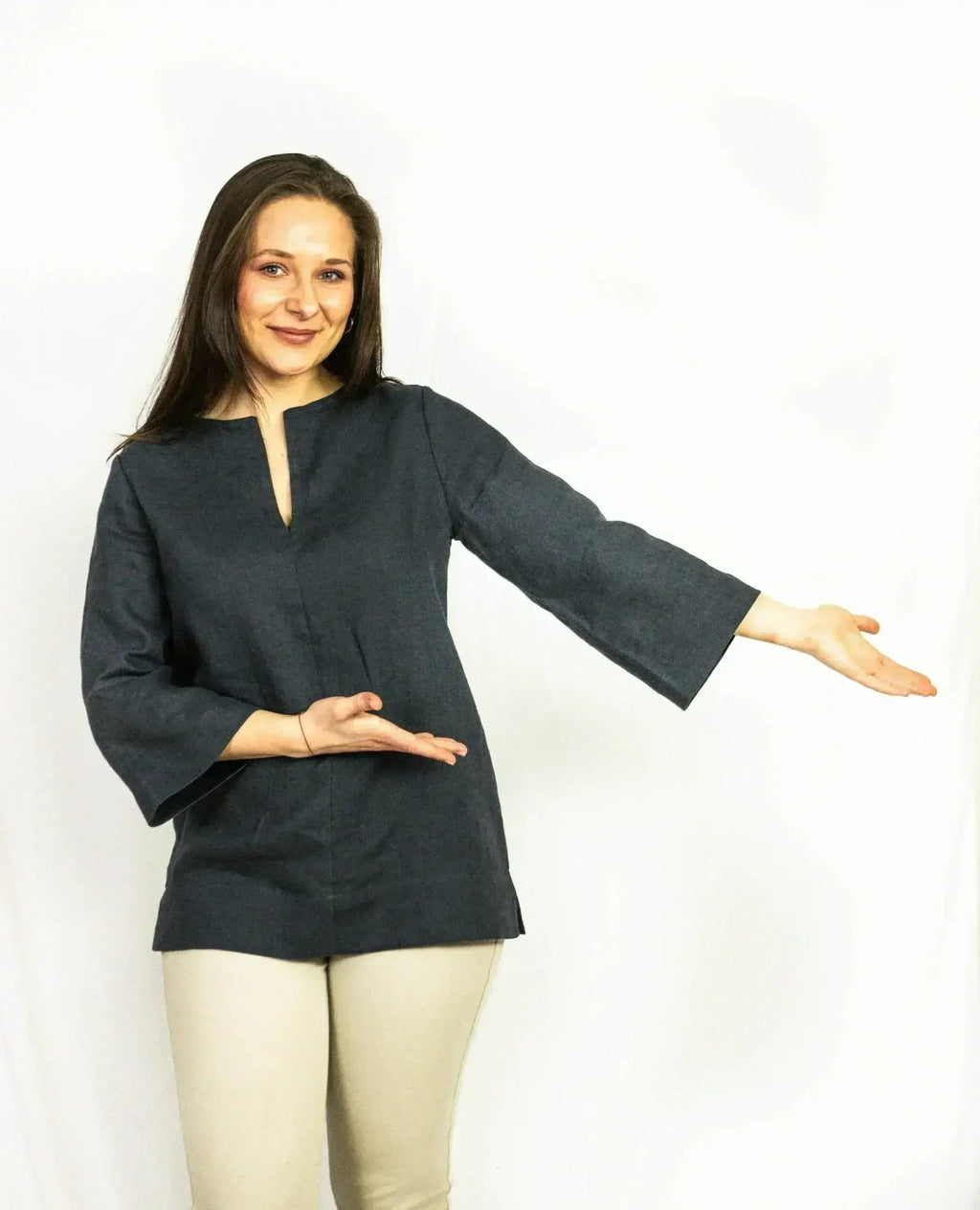 Asphalt Grey Linen Oversize Top – Modern & Comfortable Blouse - SJB-DIAMOND ELITES