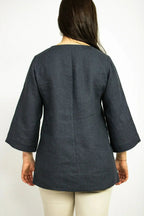Asphalt Grey Linen Oversize Top – Modern & Comfortable Blouse - SJB-DIAMOND ELITES