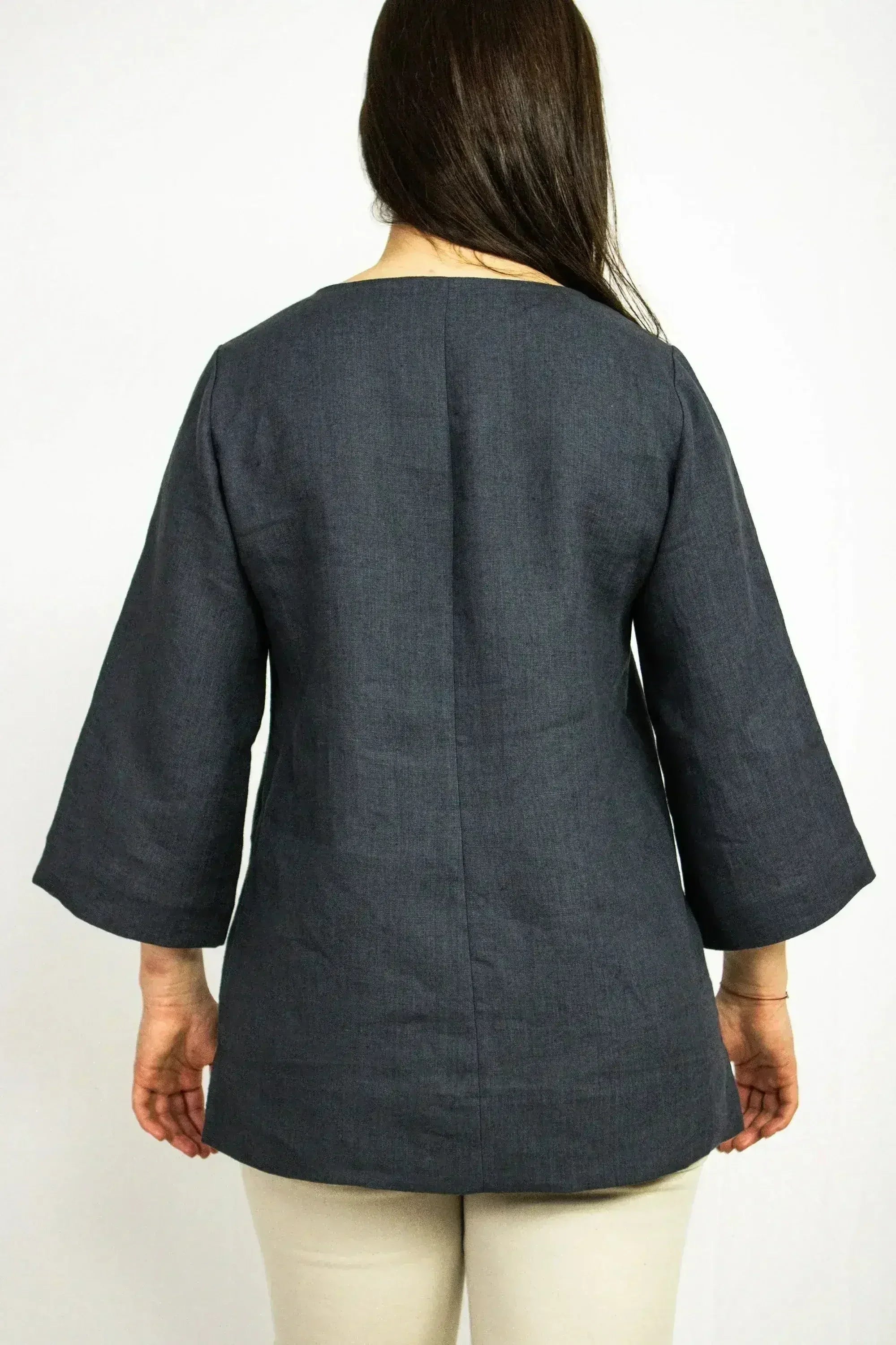 Asphalt Grey Linen Oversize Top – Modern & Comfortable Blouse - SJB-DIAMOND ELITES