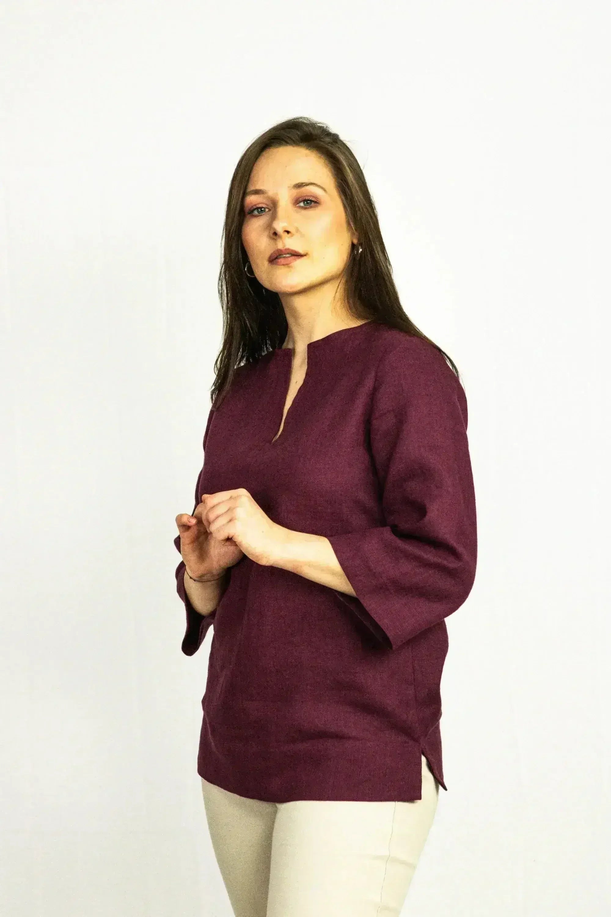 Asphalt Grey Linen Oversize Top – Modern & Comfortable Blouse - SJB-DIAMOND ELITES
