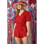 Short Puff Sleeve Sequin Romper in Red [Sizes SM-L] - SJB-DIAMOND ELITES