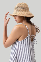 Short Tent Dress in Linen Stripes Purplish Diva