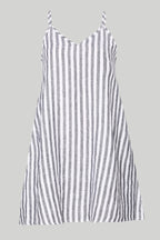Short Tent Dress in Linen Stripes Purplish Diva