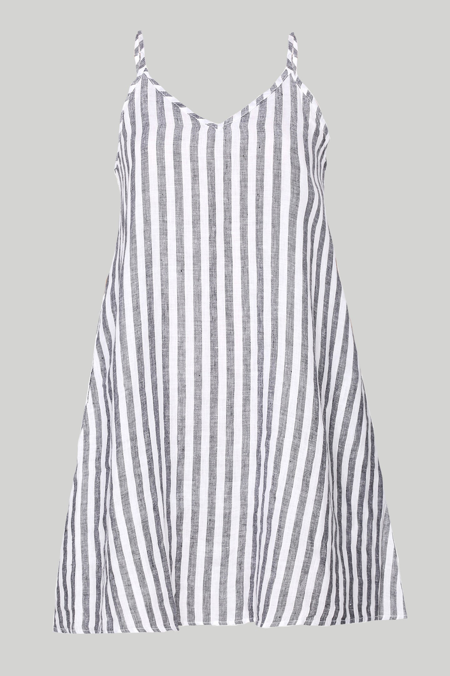 Short Tent Dress in Linen Stripes Purplish Diva