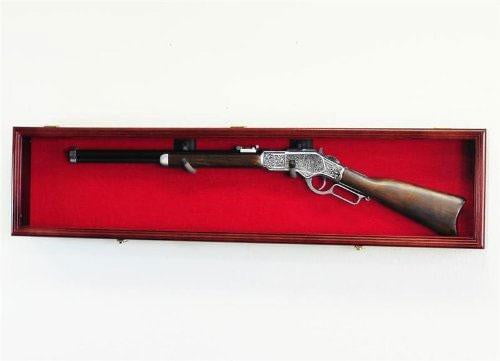 Single Rifle Display Case Wall Rack Cabinet w/ UV Protection -Lockable, Cherry The Military Gift Store