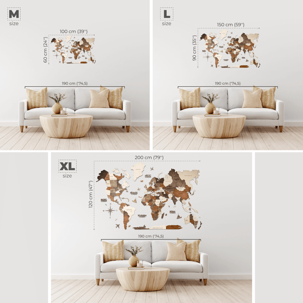Wall Decor Bundle: 3D Wooden World Map with Flag Pins - SJB-DIAMOND ELITES