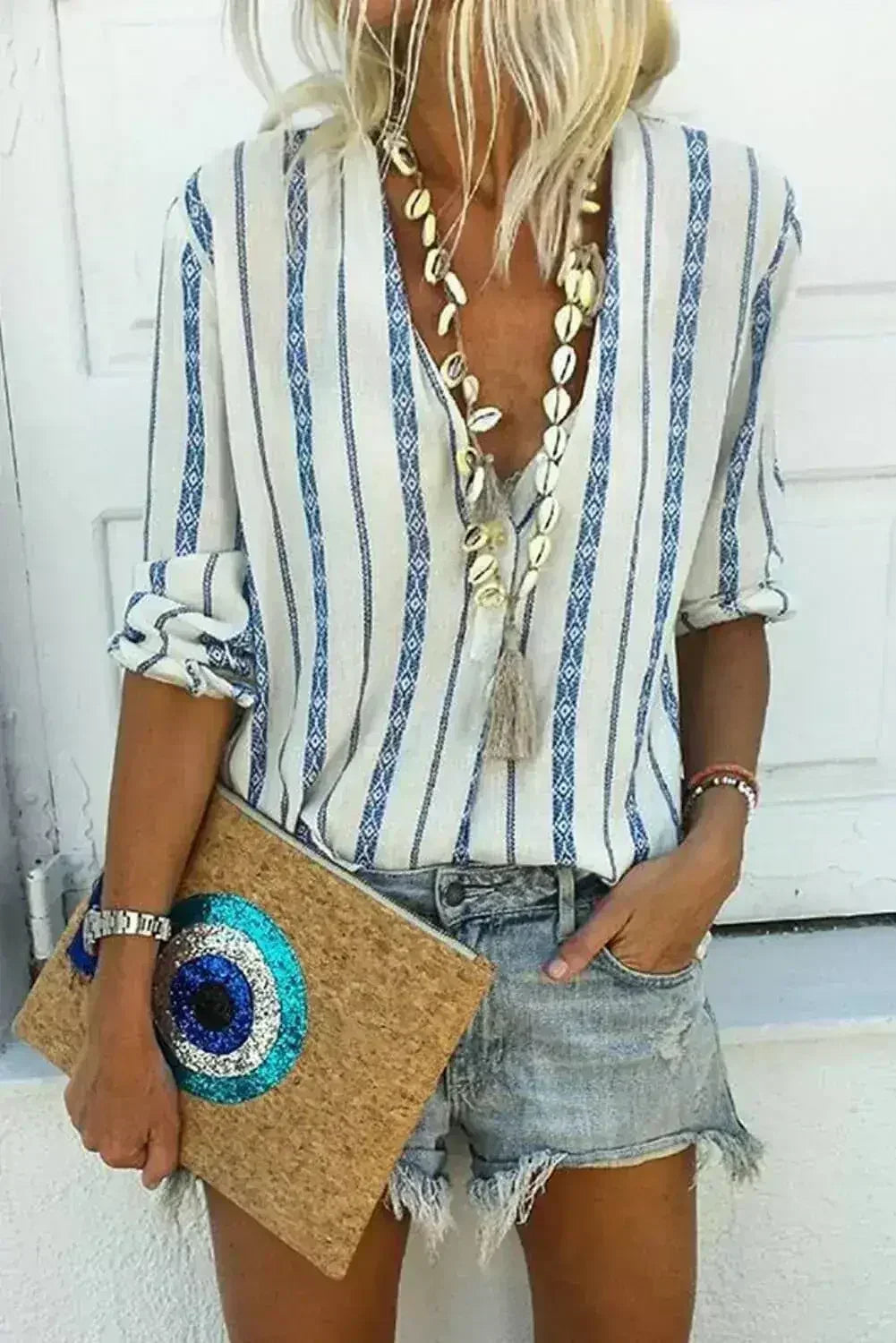 Button Up Long Sleeve Blouse - SJB-DIAMOND ELITES