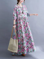 Floral Print Long Sleeve Dresses Pi-Mart