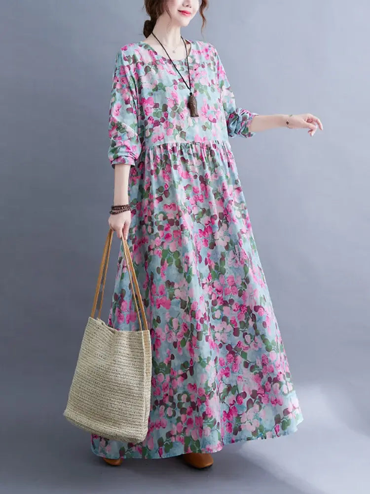 Floral Print Long Sleeve Dresses Pi-Mart