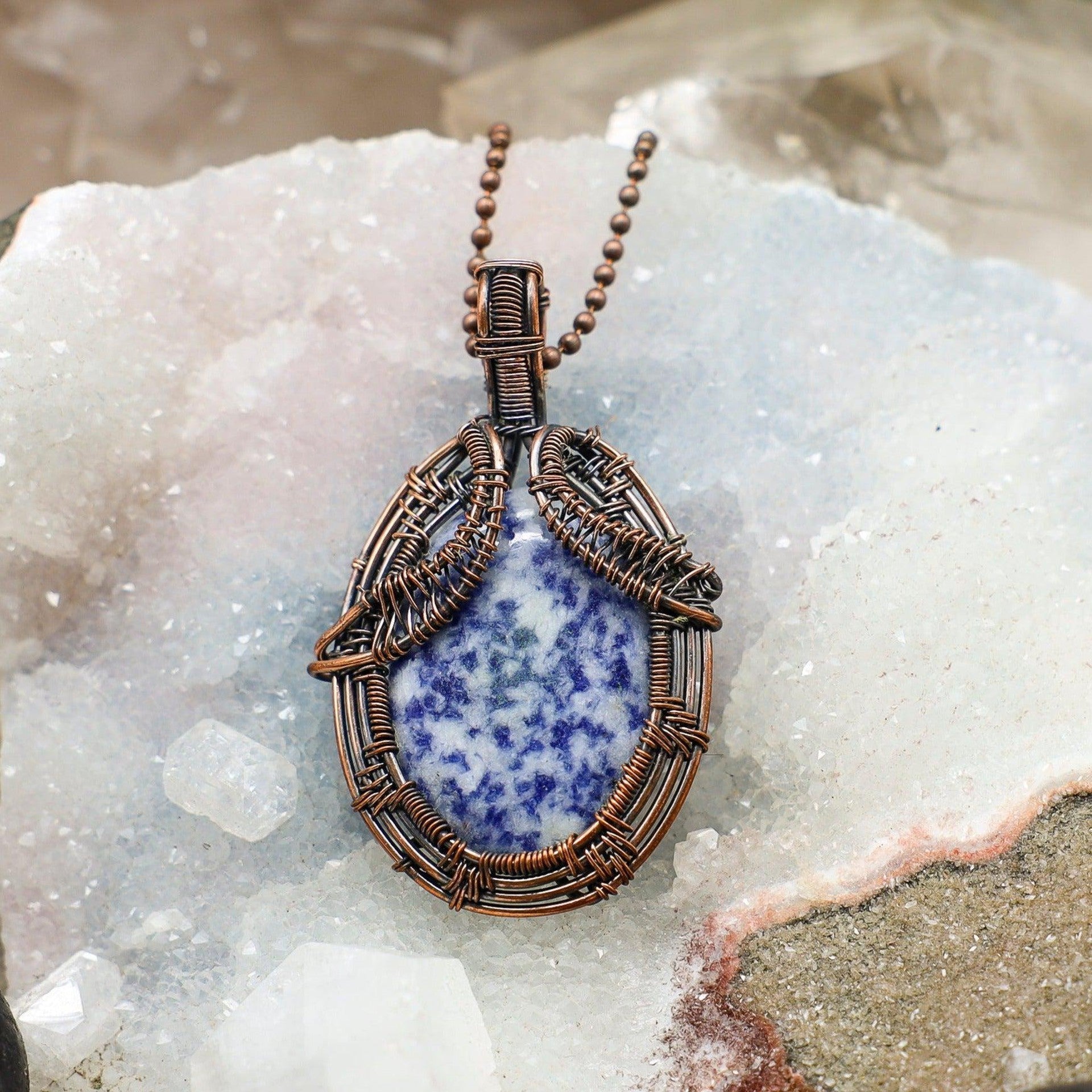 Sodalite Spotted Wire Wrap Crystal Pendant - SJB-DIAMOND ELITES