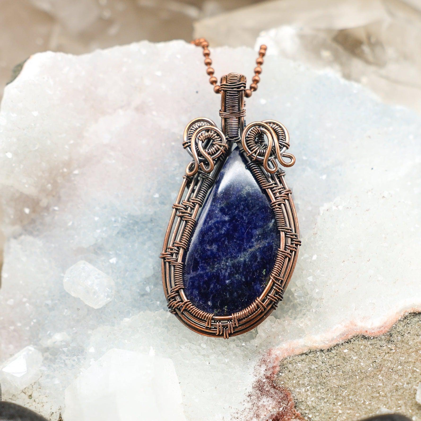 Sodalite Wire Wrap Crystal Pendant - Royal Blue - SJB-DIAMOND ELITES
