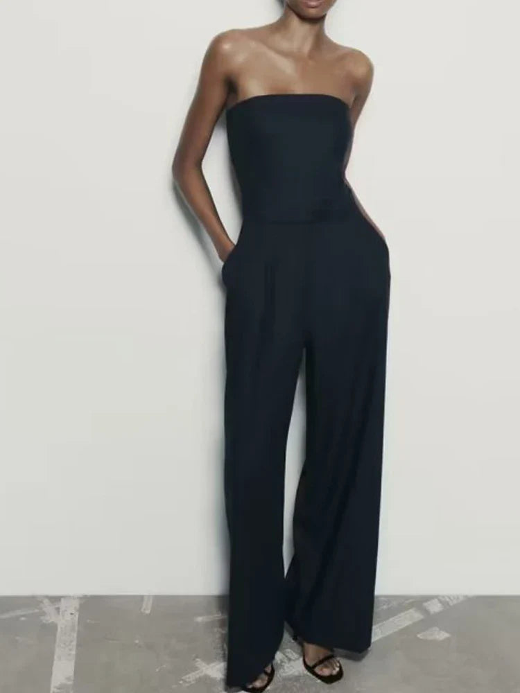 Solid Sexy Strapless Jumpsuits Women Summer Off Shoulder Elegant Fashion Sleeveless Tops Streetwear Vintage Overalls Clothing - SJB-DIAMOND ELITES