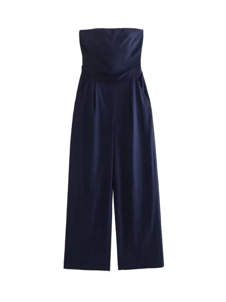 Solid Sexy Strapless Jumpsuits Women Summer Off Shoulder Elegant Fashion Sleeveless Tops Streetwear Vintage Overalls Clothing - SJB-DIAMOND ELITES