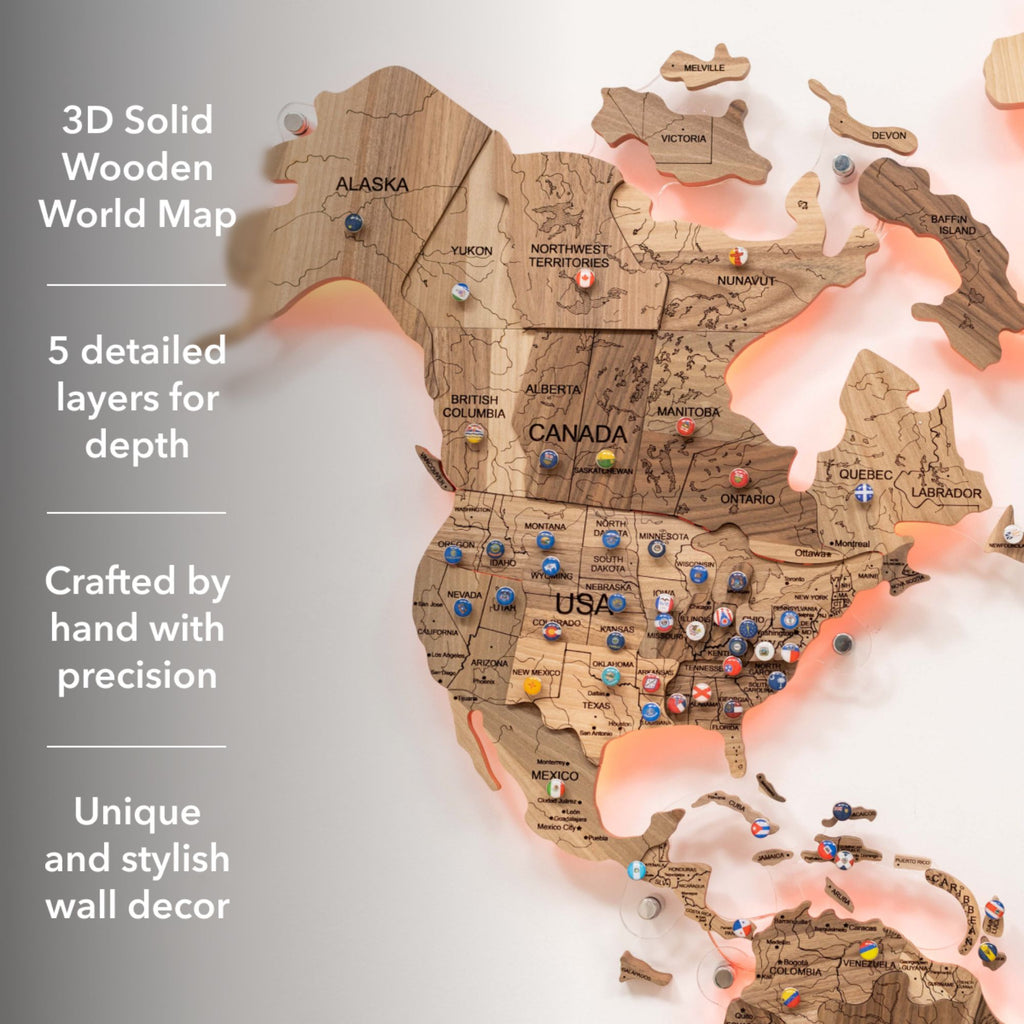 3D Solid Wooden World Map - Walnut - SJB-DIAMOND ELITES