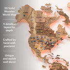 3D Solid Wooden World Map - Walnut - SJB-DIAMOND ELITES