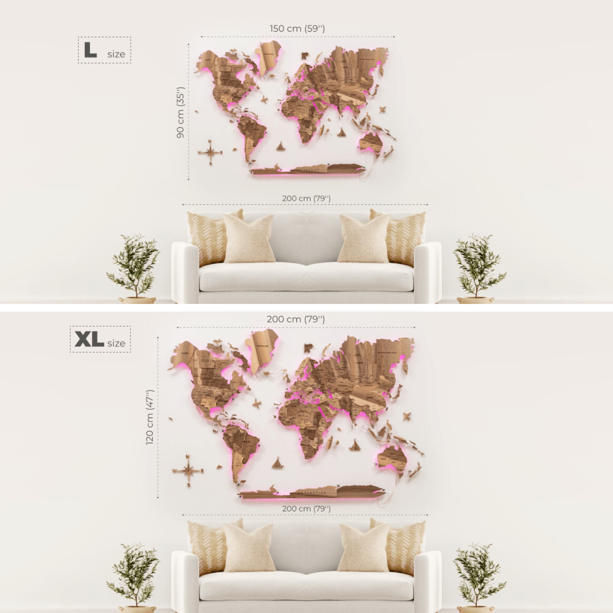 3D Solid Wooden World Map - Walnut - SJB-DIAMOND ELITES