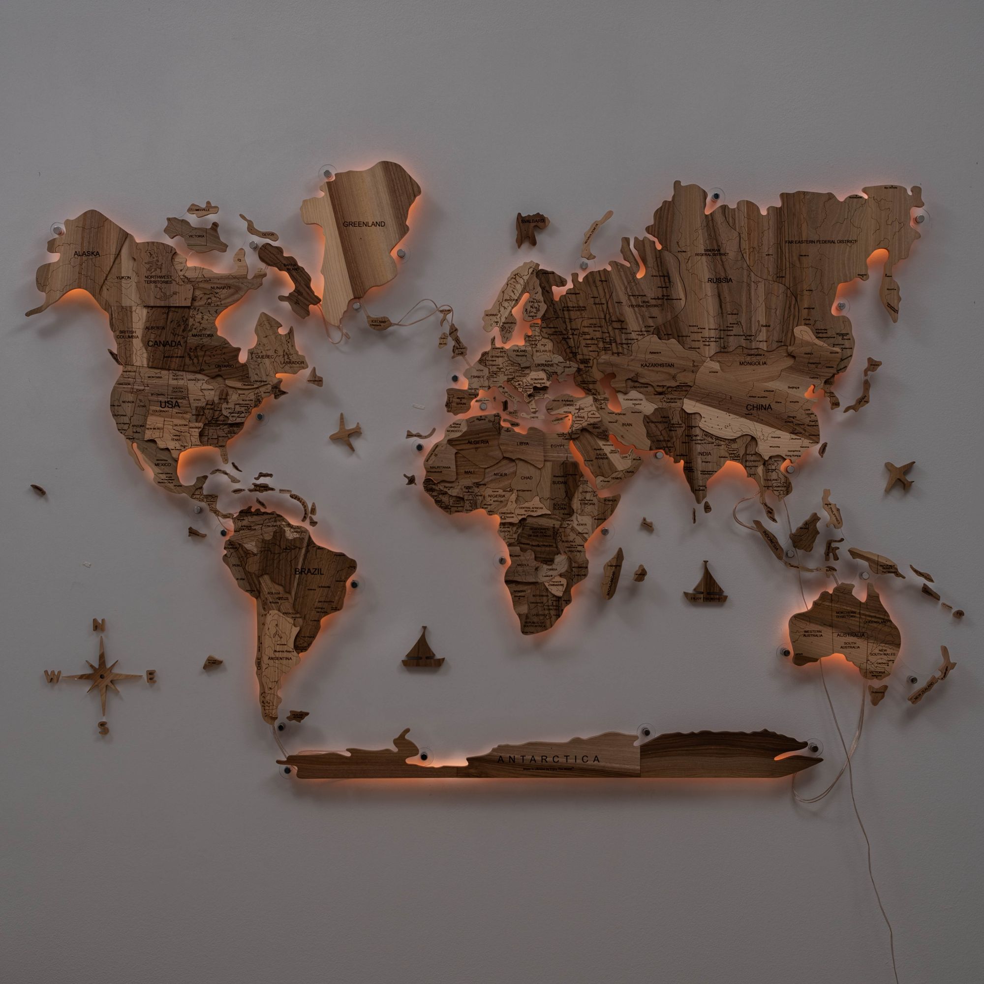3D Solid Wooden World Map - Walnut - SJB-DIAMOND ELITES