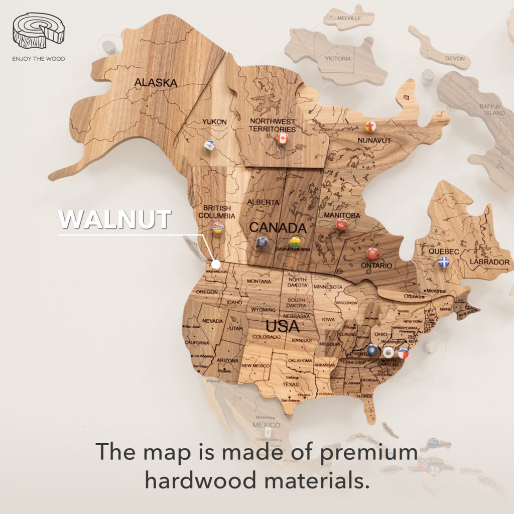 3D Solid Wooden World Map - Walnut - SJB-DIAMOND ELITES