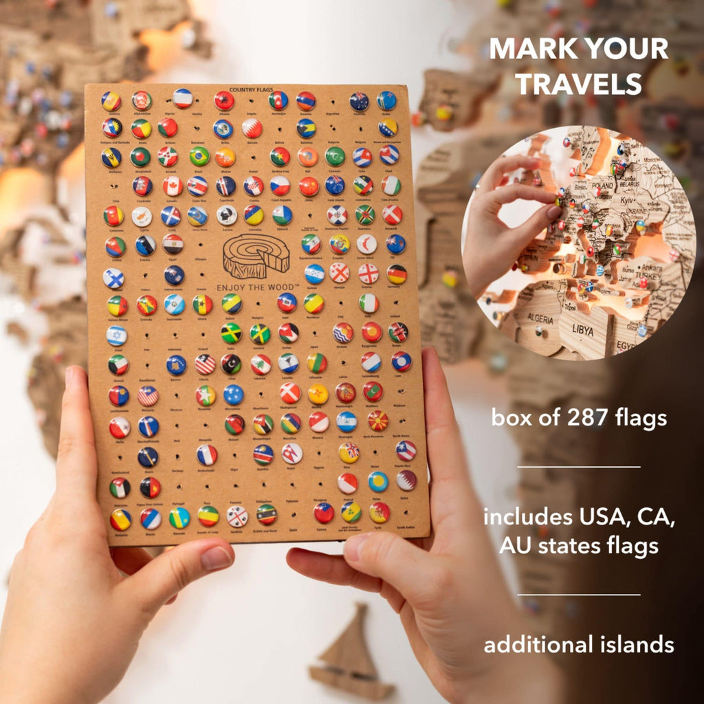 3D Solid Wooden World Map - Walnut - SJB-DIAMOND ELITES