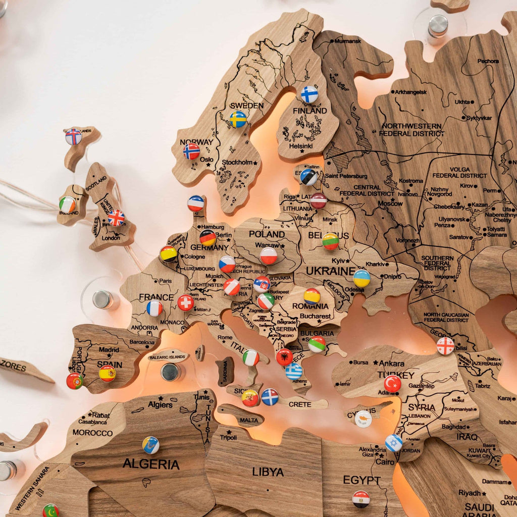 3D Solid Wooden World Map - Walnut - SJB-DIAMOND ELITES