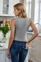 Solid Gray Round Neck Ribbed Tight Tank Top - SJB-DIAMOND ELITES