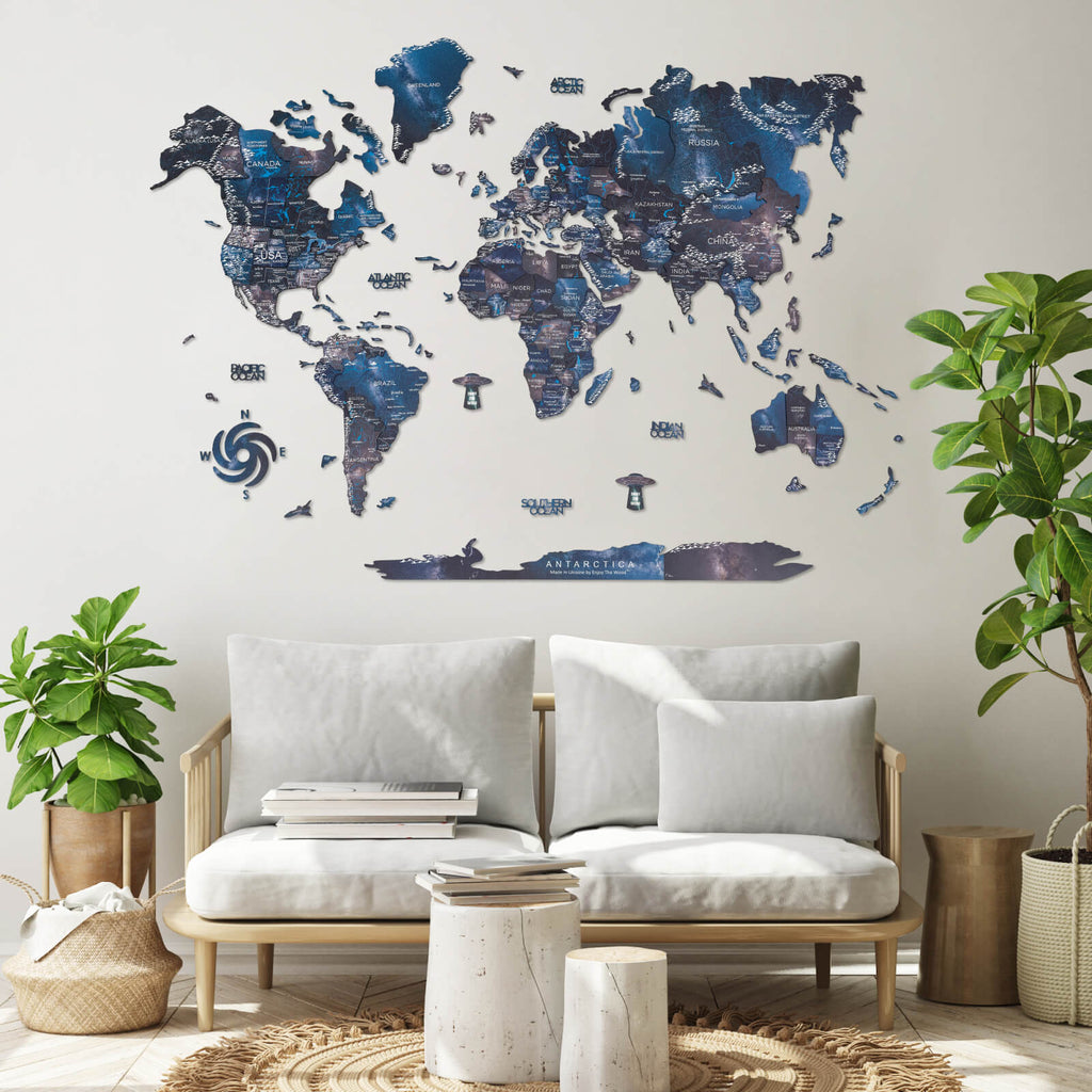 3D Wooden World Map Space Enjoy The Wood