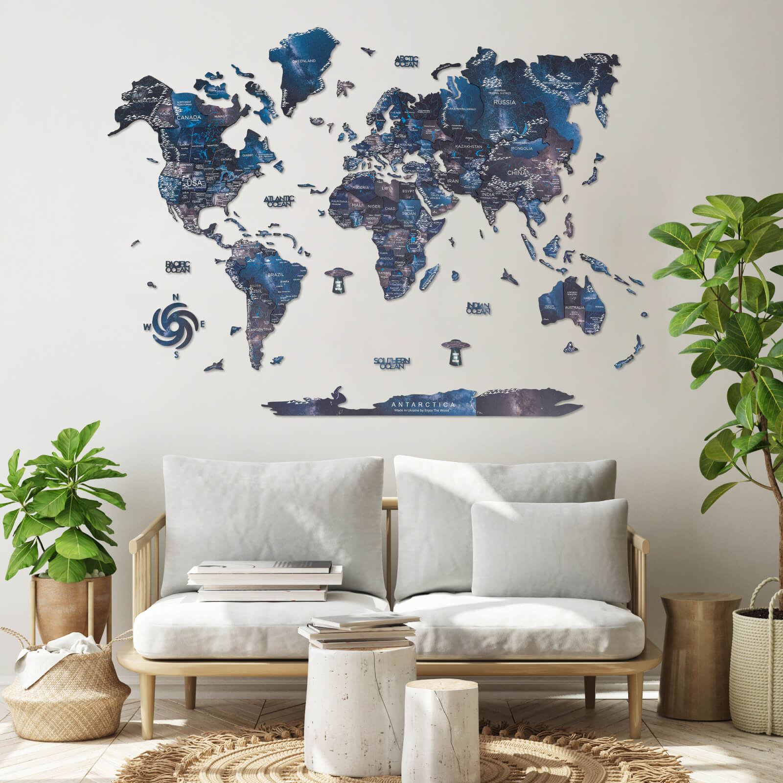 3D Wooden World Map Space Enjoy The Wood