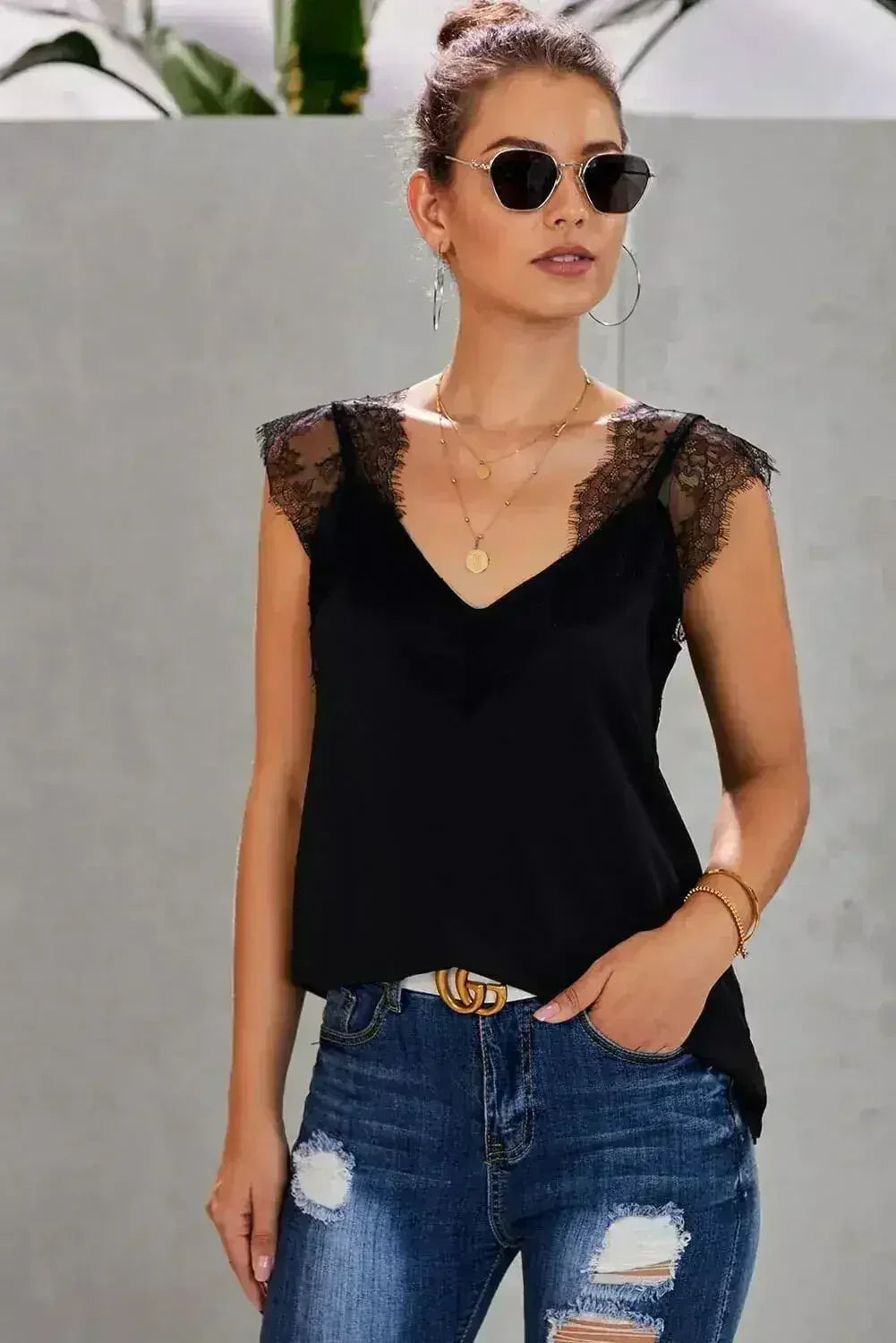 Spaghetti Strap Black One More Night Lace Cami Tank - SJB-DIAMOND ELITES
