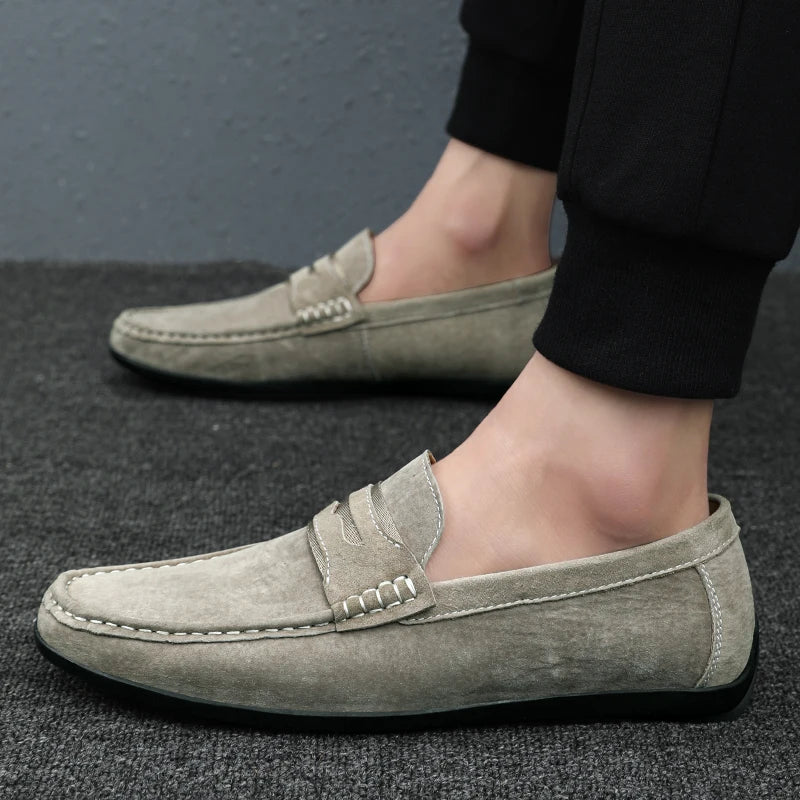 Spring Summer Suede Men Loafers Comfortable Flat Casual Shoes Men Breathable Slip-On Soft Genuine Leather Driving Shoes Moccasin - SJB-DIAMOND ELITES