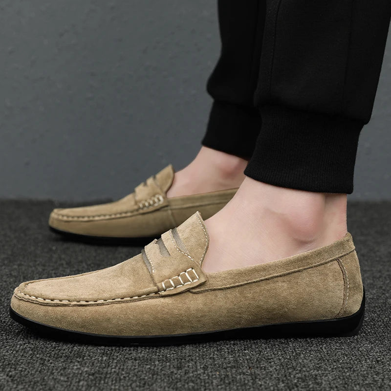 Spring Summer Suede Men Loafers Comfortable Flat Casual Shoes Men Breathable Slip-On Soft Genuine Leather Driving Shoes Moccasin - SJB-DIAMOND ELITES