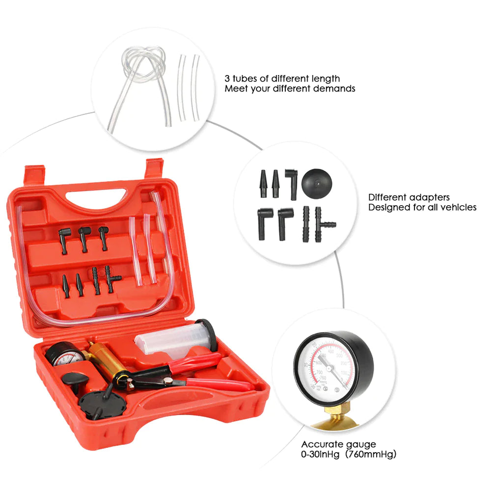 Hand Held Vacuum Pressure Pump Tester Set Brake Fluid Bleeder Bleeding Kit + Box Pi-Mart