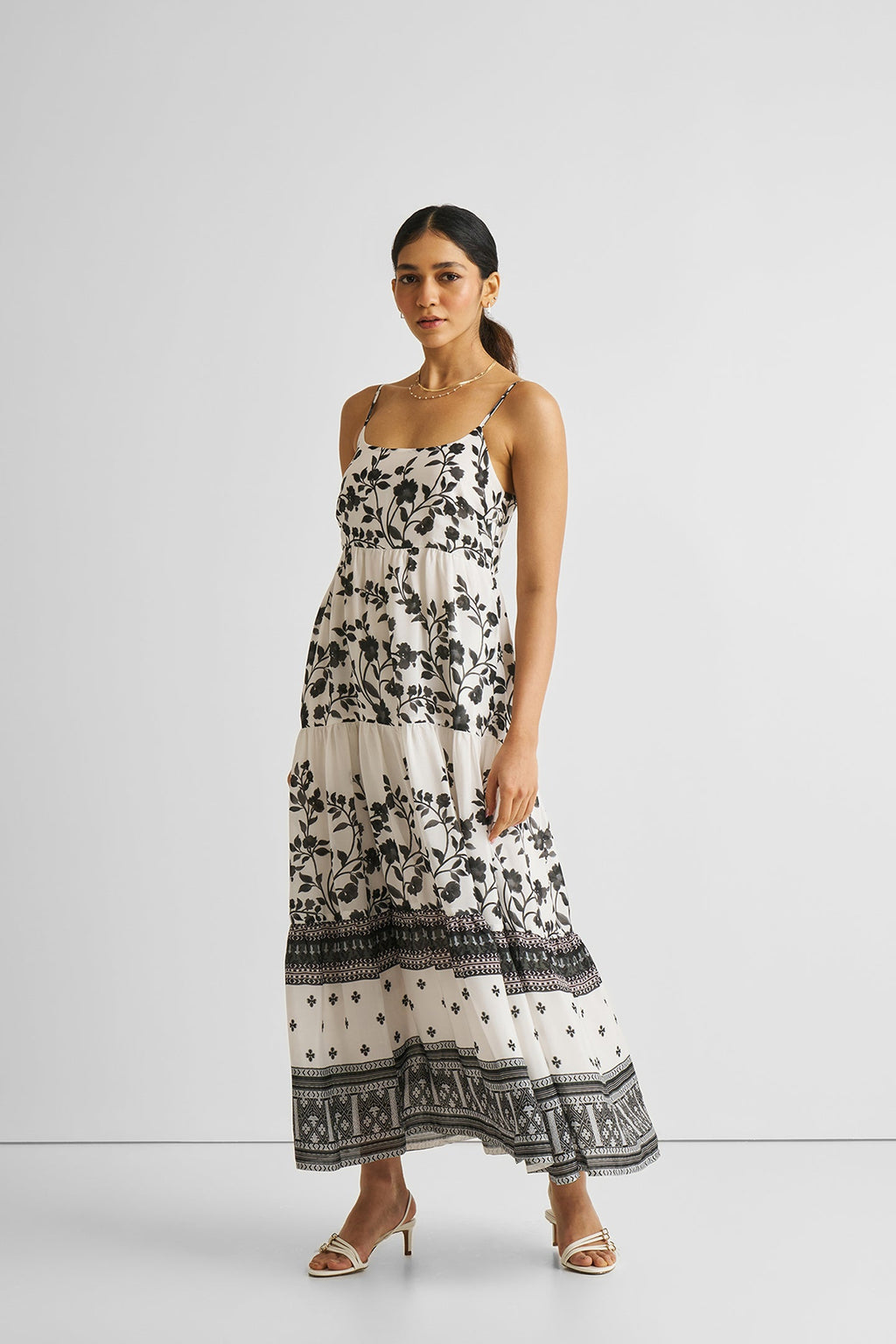 Strappy Tiered Maxi Dress in Florals Purplish Diva